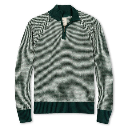 Organic Half Zip Pullover in Green Stripe