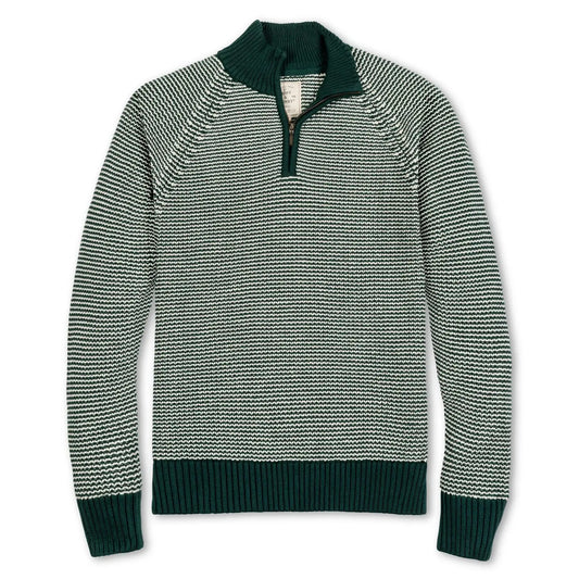 Organic Half Zip Pullover in Green Stripe