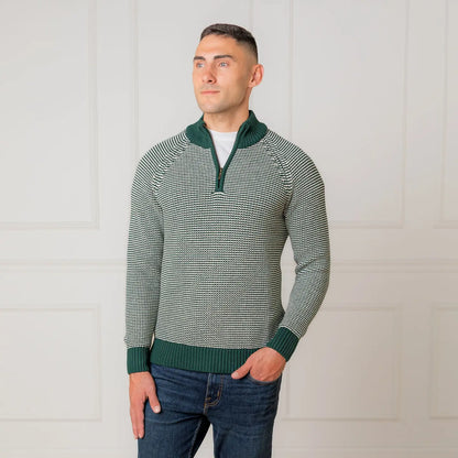 Organic Half Zip Pullover in Green Stripe
