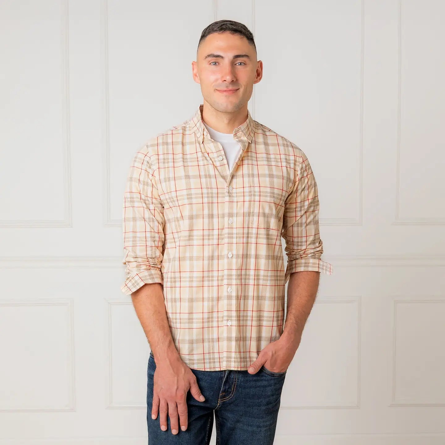 Organic Poplin Stretch Button Down Shirt