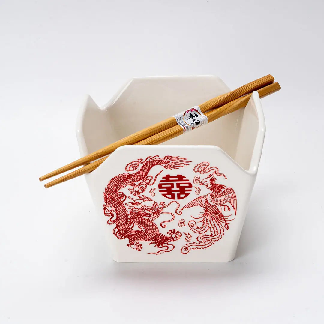 Ceramic Takeout Box Serving Bowl with Chopsticks