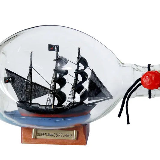 Wooden Blackbeard's Queen Anne's Revenge Pirate Ship in A Glass Bottle 7"