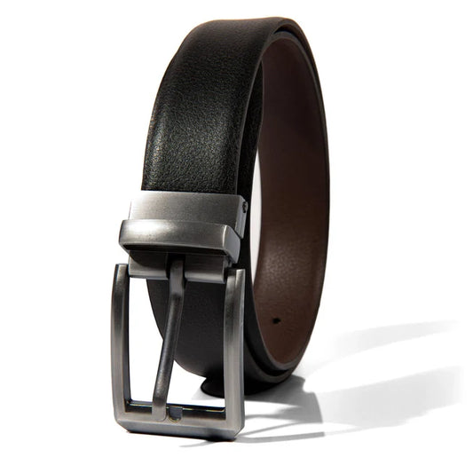 Reversible Leather Black and Brown Belt with Silver Buckle