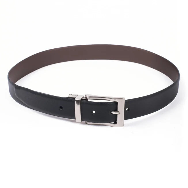 Reversible Leather Black and Brown Belt with Silver Buckle