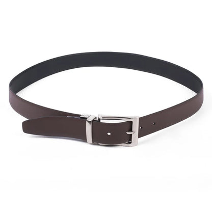 Reversible Leather Black and Brown Belt with Silver Buckle