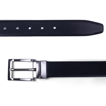 Reversible Leather Black and Brown Belt with Silver Buckle