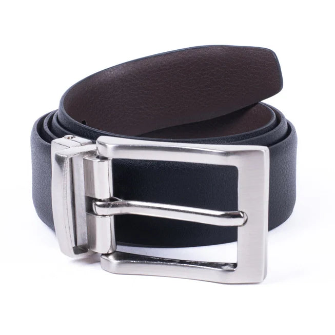 Reversible Leather Black and Brown Belt with Silver Buckle