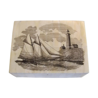 Schooner America Etched Scrimshaw Decorative Bone Box