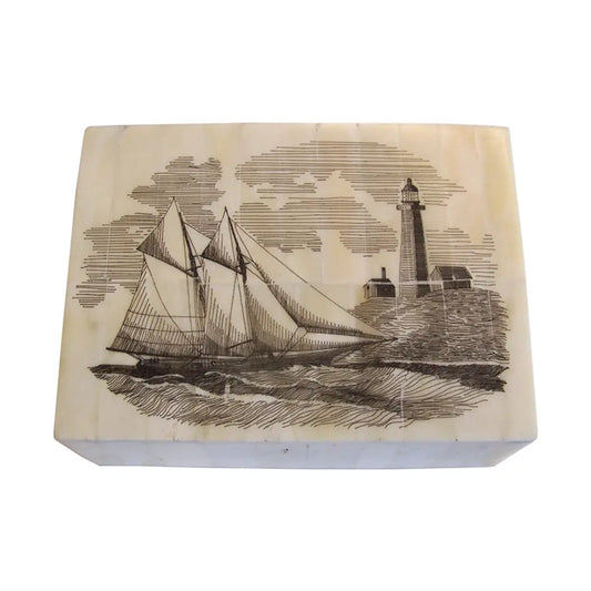 Schooner America Etched Scrimshaw Decorative Bone Box