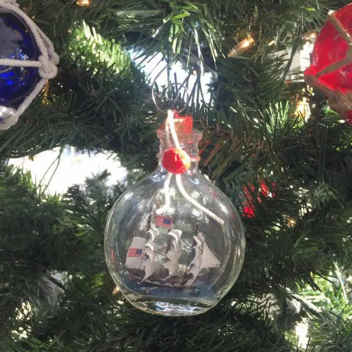 USS Constitution Model Ship in A Glass Bottle Christmas Ornament