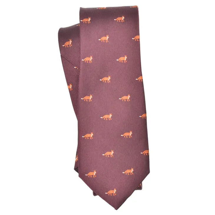 100% Silk Burgundy Fox Tie