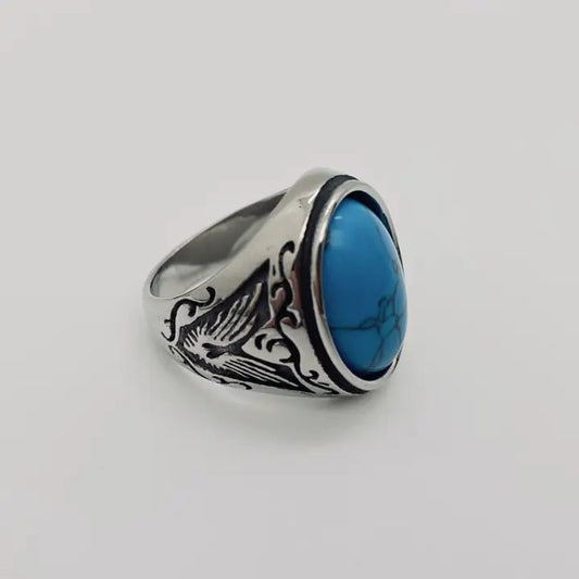 Engraved Stone Titanium Rings