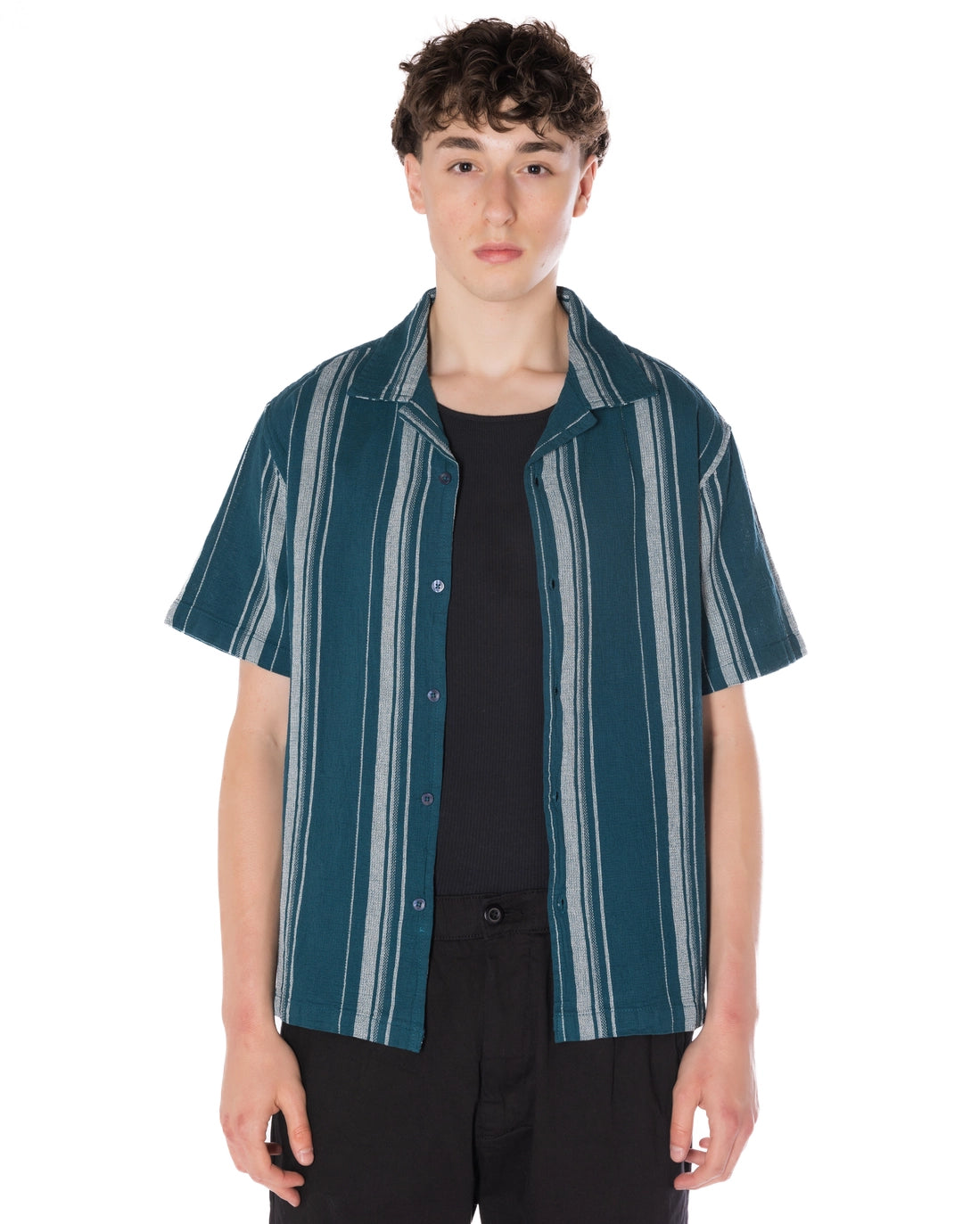 Textured Striped Camp Shirt