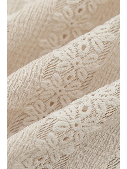 Cream Striped Embroidered Button Down Shirt