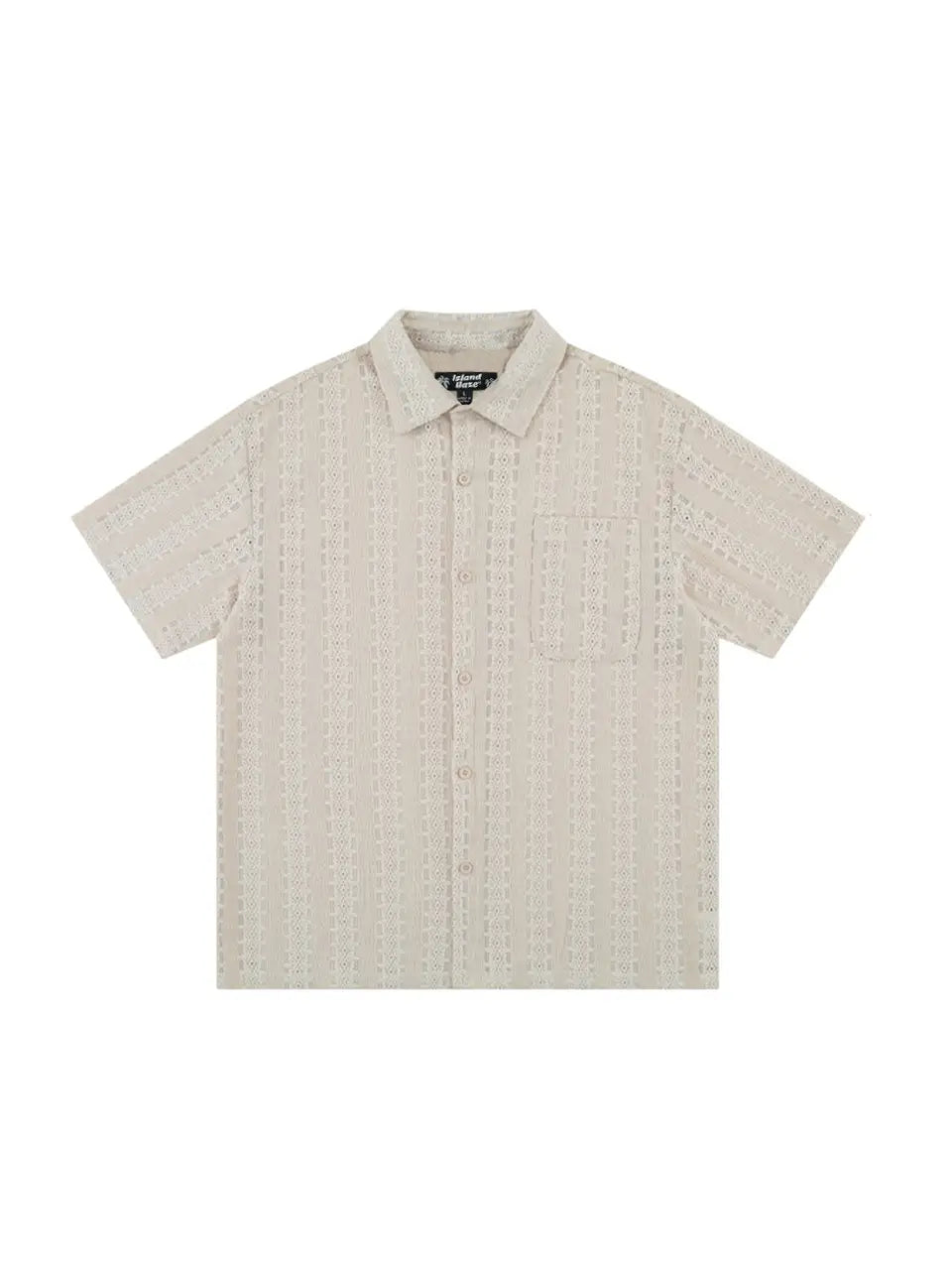 Cream Striped Embroidered Button Down Shirt