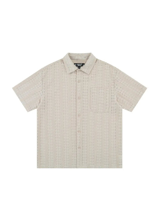 Cream Striped Embroidered Button Down Shirt