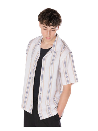 Textured Striped Camp Shirt