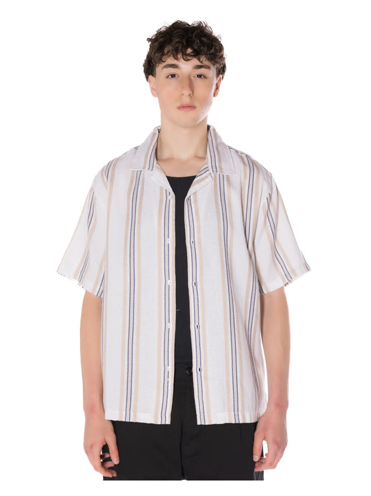 Textured Striped Camp Shirt