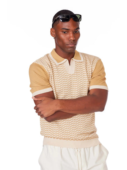 Textured Beige Polo Shirt