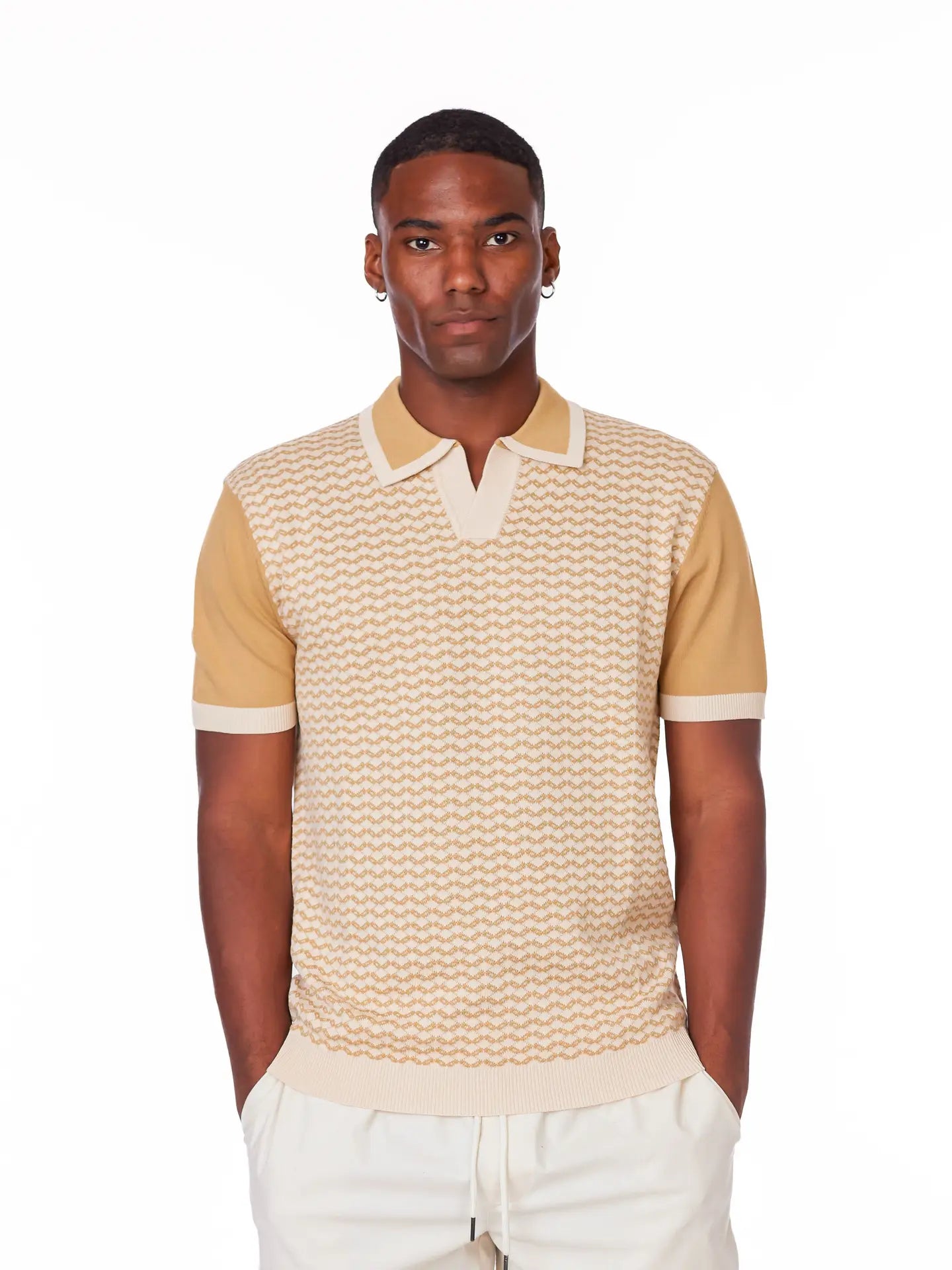 Textured Beige Polo Shirt
