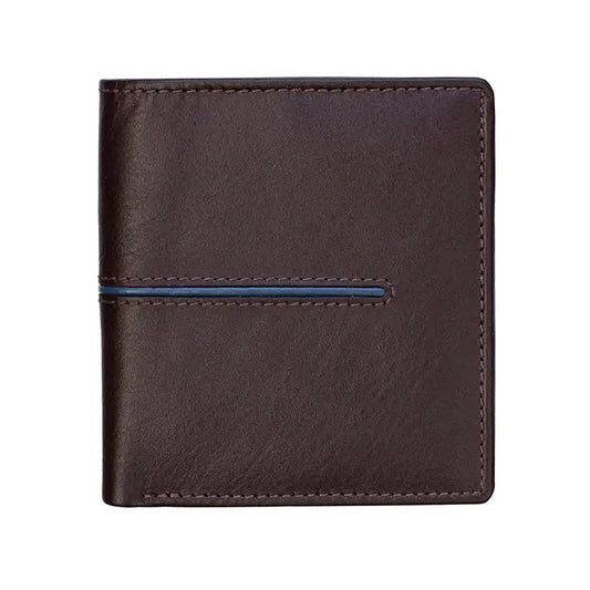 RFID Dark Brown Leather with Blue Stripe Trifold Wallet & Card Holder