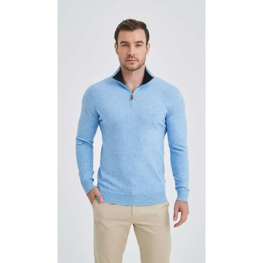 Sky Blue Trucker Collar Sweater